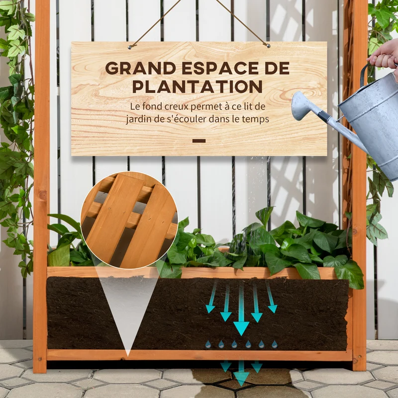 Jardinière rectangulaire sur pied avec treillis arche 83 x 36 x 152 cm pour plantes grimpantes rustique en bois marron 21_0004284