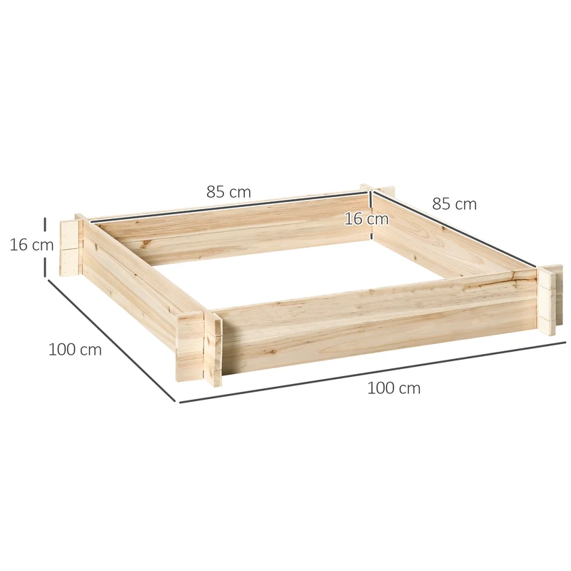 Jardinière carré potager 100 x 100 x 16 cm facile à monter sans fond idéal pour racines style rustique en bois naturel 21_0004264