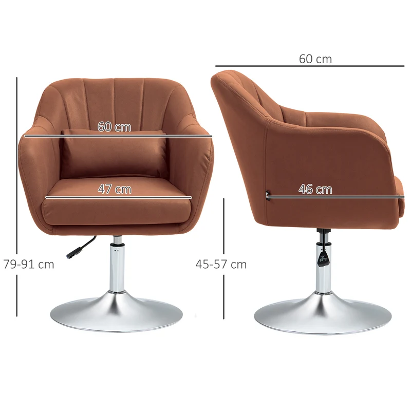 Fauteuil de salon 60 x 60 x 91 cm pivotant hauteur réglable 45-57 cm moderne minimaliste en tissu microfibre marron 21_0001774