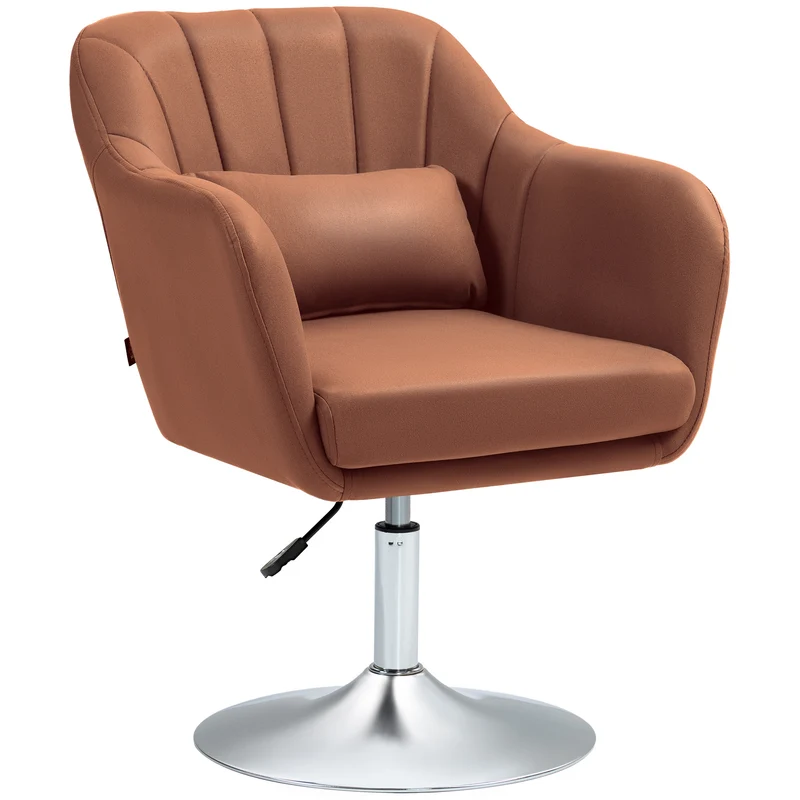 Fauteuil de salon 60 x 60 x 91 cm pivotant hauteur réglable 45-57 cm moderne minimaliste en tissu microfibre marron 21_0001774