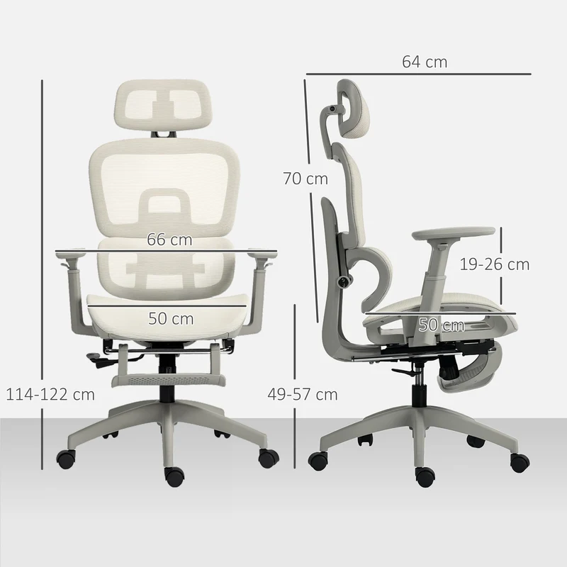 Chaise de bureau inclinable 66 x 64 x 114-122 cm soutien lombaire et appui-tête réglables moderne design en maille beige 21_0006291