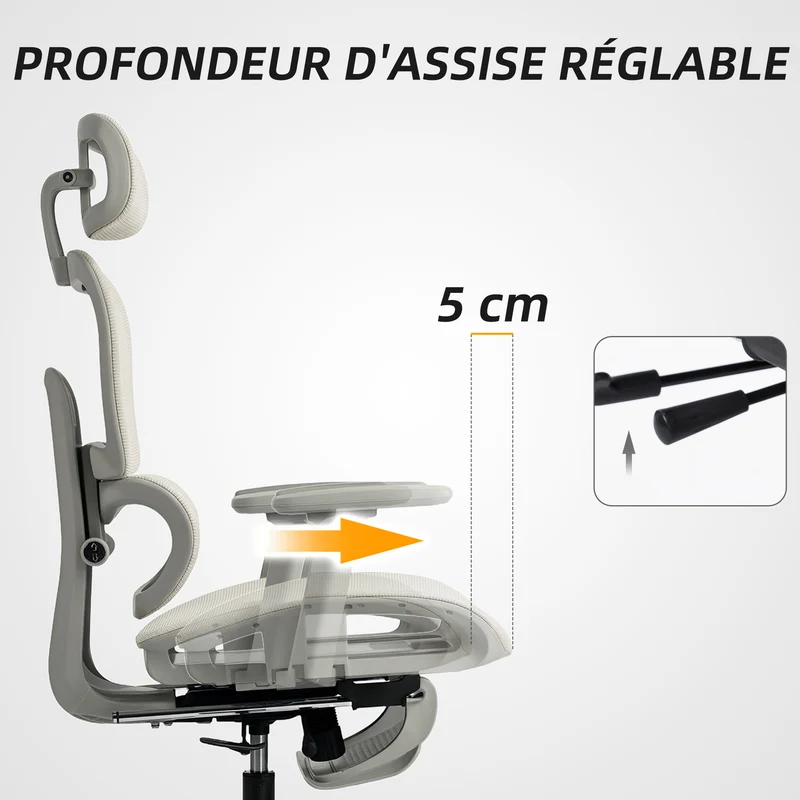 Chaise de bureau inclinable 66 x 64 x 114-122 cm soutien lombaire et appui-tête réglables moderne design en maille beige 21_0006291