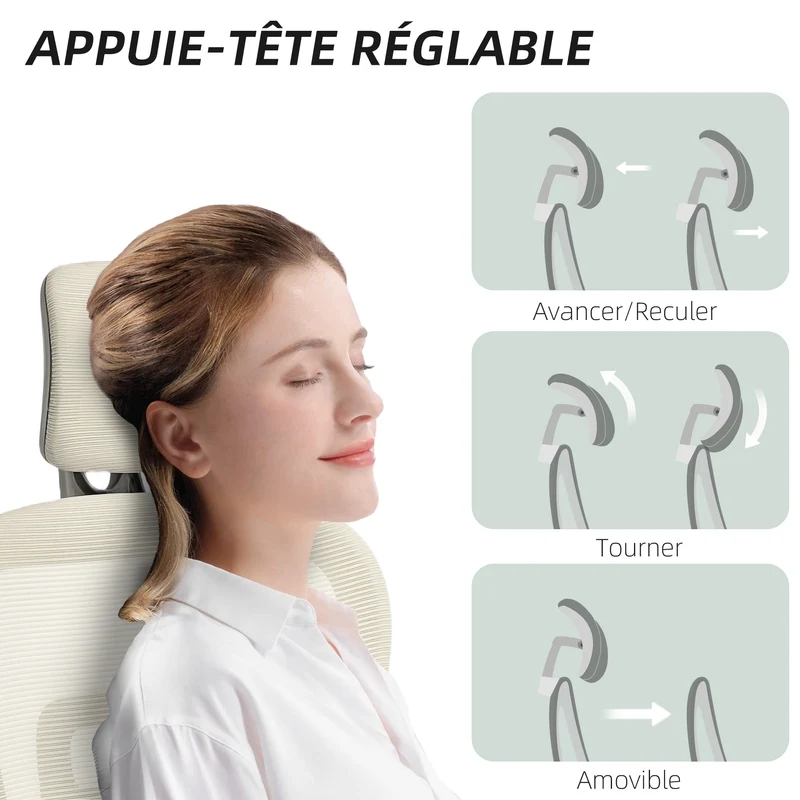 Chaise de bureau inclinable 66 x 64 x 114-122 cm soutien lombaire et appui-tête réglables moderne design en maille beige 21_0006291
