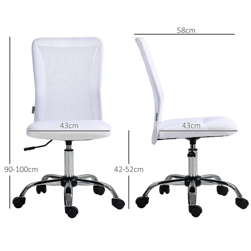 Chaise de bureau ergonomique 43 x 58 x 90-100 cm hauteur réglable 42 à 52 cm pivotant 360 degrés moderne en tissu blanc 21_0006171