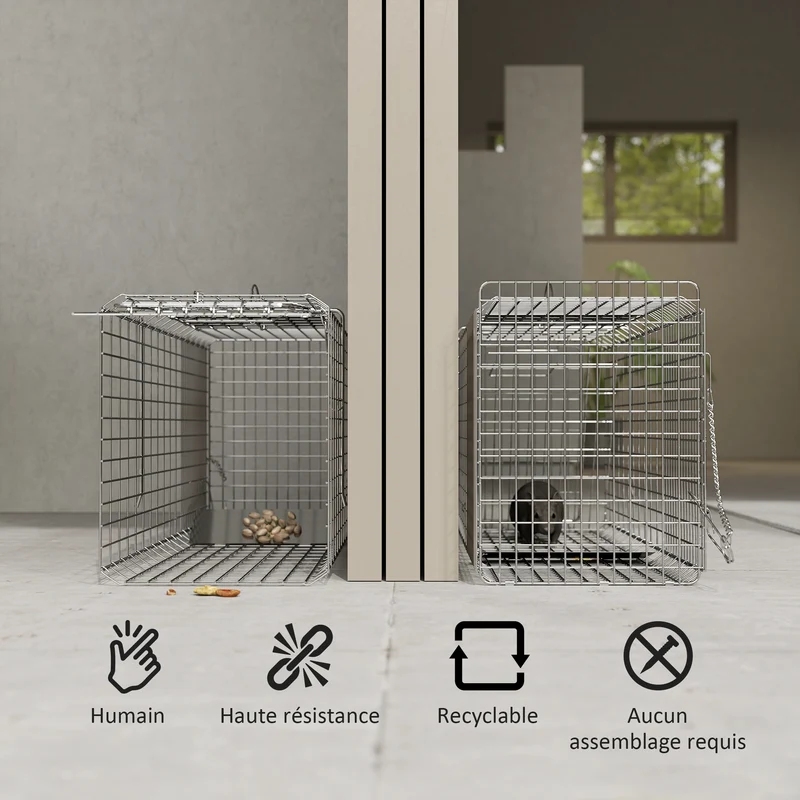 Cage piège de capture pliante pour rats et souris 81 x 26 x 34,5 cm sans blessure repliable industriel en acier gris 21_0006962
