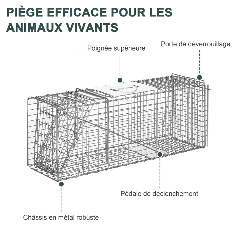 Cage piège de capture pliante pour rats et souris 81 x 26 x 34,5 cm sans blessure repliable industriel en acier gris 21_0006962