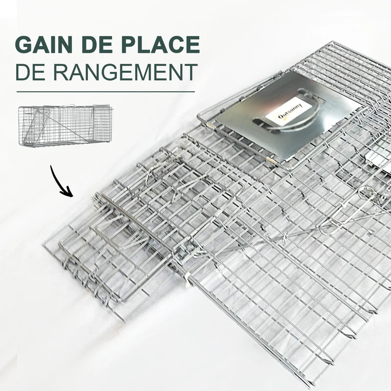 Cage piège de capture pliante pour rats et souris 81 x 26 x 34,5 cm sans blessure repliable industriel en acier gris 21_0006962