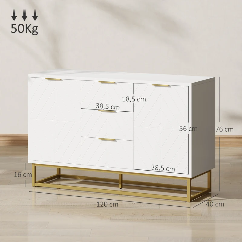 Buffet pour salle à manger 120 x 40 x 76 cm étagères réglables antibasculement contemporain graphique mat en MDF blanc 21_0002624