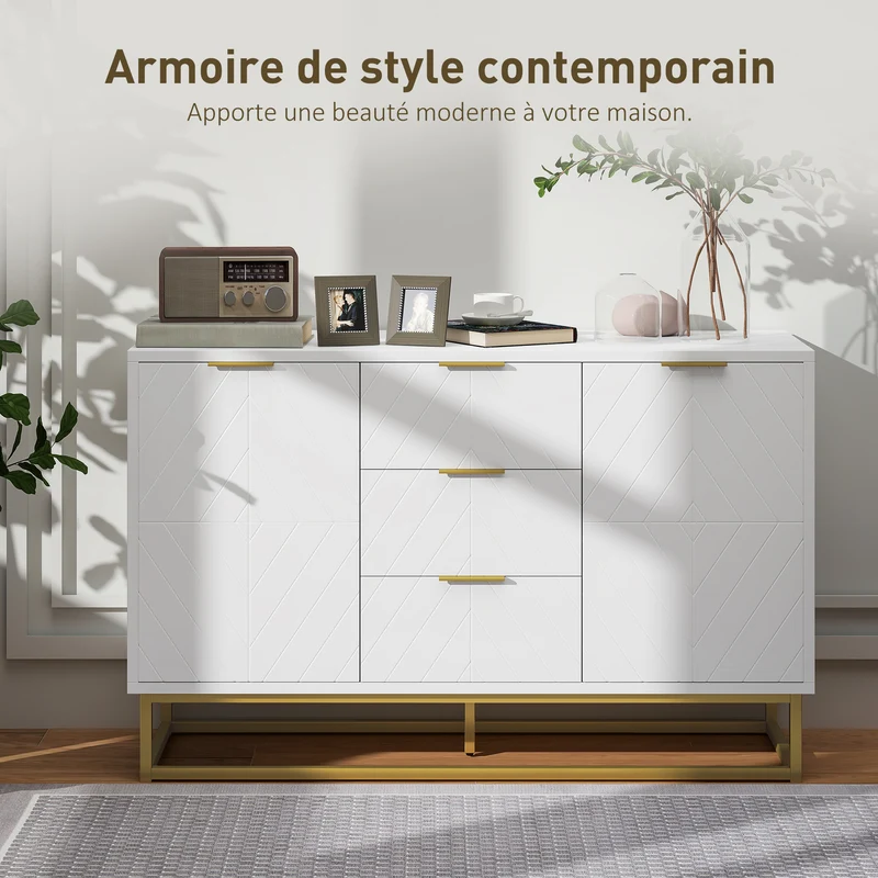 Buffet pour salle à manger 120 x 40 x 76 cm étagères réglables antibasculement contemporain graphique mat en MDF blanc 21_0002624
