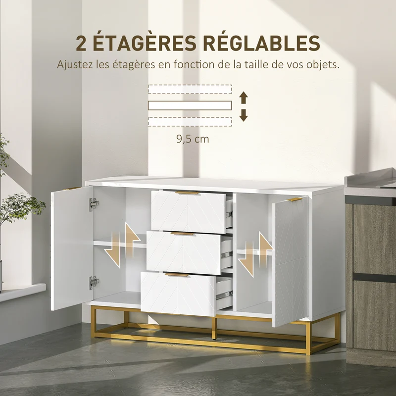 Buffet pour salle à manger 120 x 40 x 76 cm étagères réglables antibasculement contemporain graphique mat en MDF blanc 21_0002624