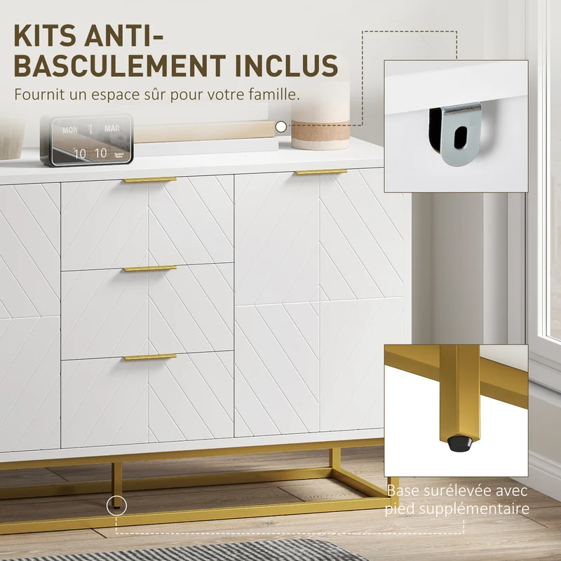 Buffet pour salle à manger 120 x 40 x 76 cm étagères réglables antibasculement contemporain graphique mat en MDF blanc 21_0002624
