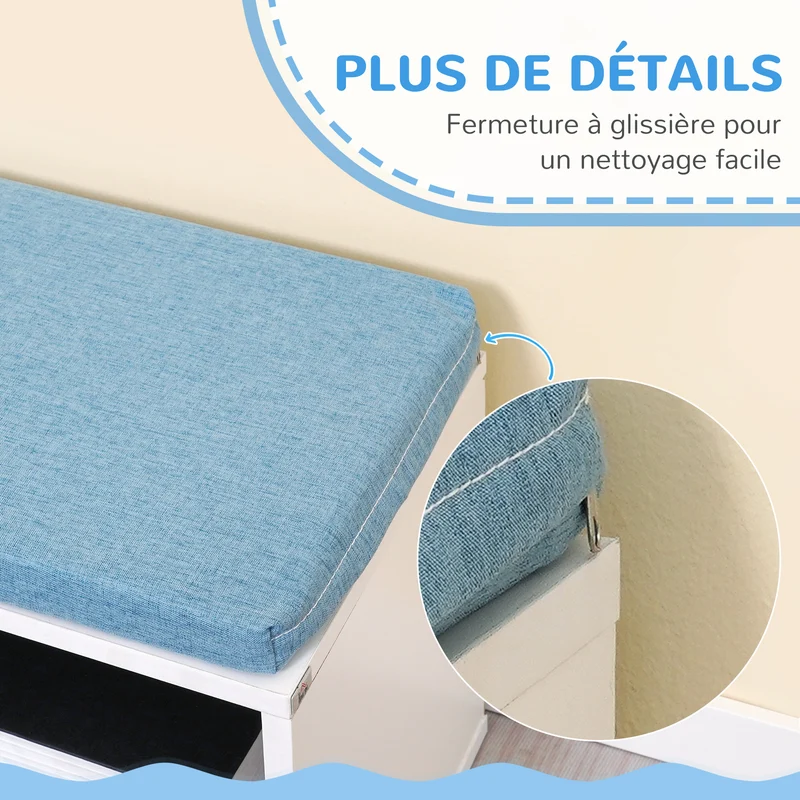 Bibliothèque banc 2 en 1 108 x 30 x 60 cm 5 cases assise mousse confortable entrée moderne en panneau de particules bleu 21_0002486