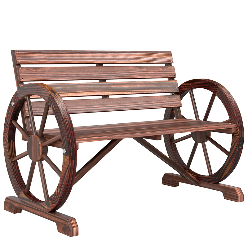 Banc de jardin 3 places 105.5 x 59 x 75 cm assise profonde dossier incliné rustique vintage terrasse en bois marron 21_0004584