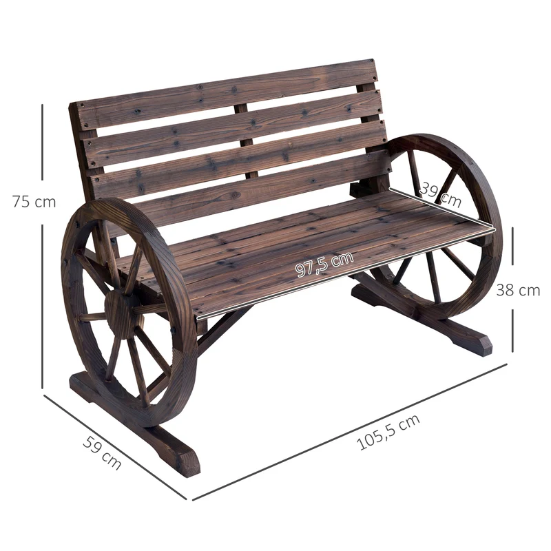 Banc de jardin 3 places 105.5 x 59 x 75 cm assise profonde dossier incliné rustique vintage terrasse en bois marron 21_0004584