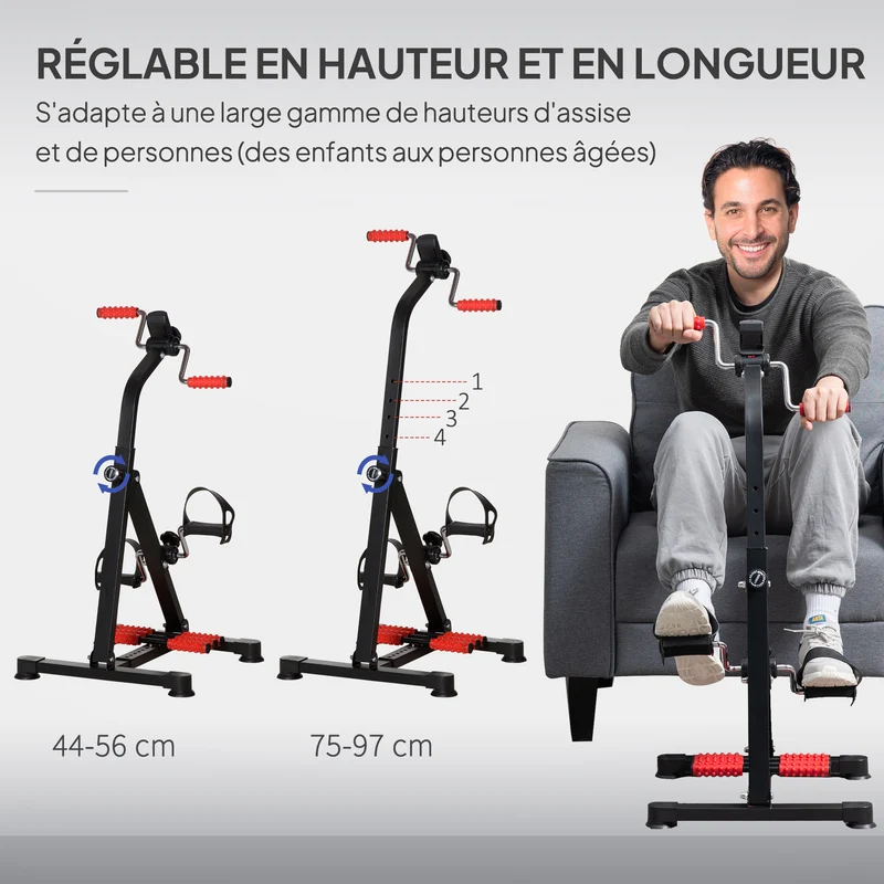 Vélo d'entraînement rééducatif 56 x 44-56 x 75-97 cm réglable pour chaise pédales massantes moderne épuré en acier noir 21_0006710