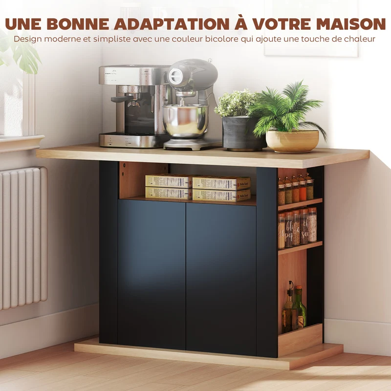 Table à manger îlot central 110 x 70 x 75,5 cm 4 personnes rangements style épuré stable en panneau de particules noir 21_0002334