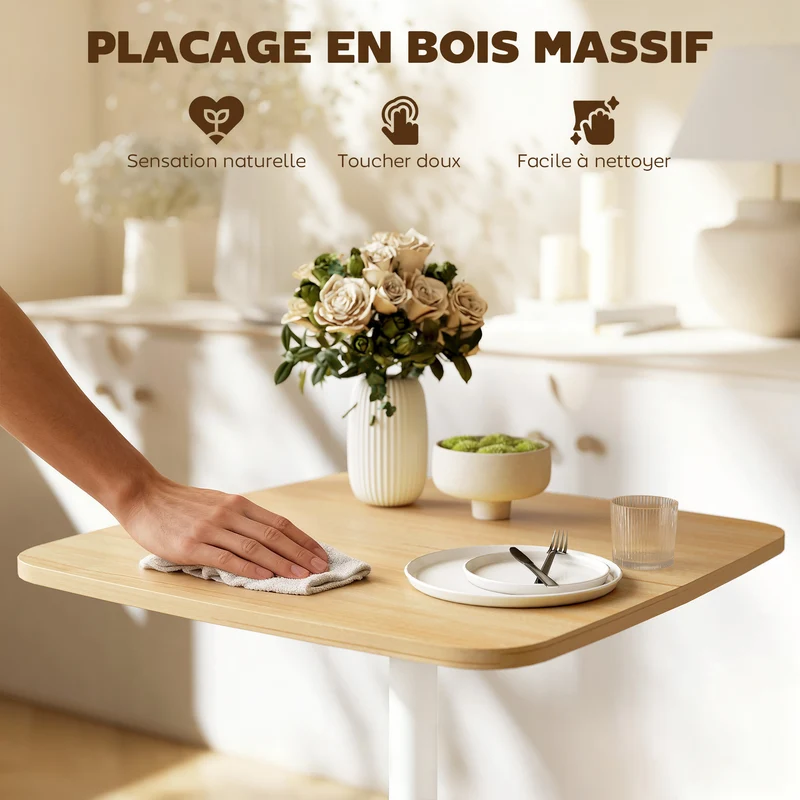 Table à manger carrée pour 2 personnes 60 x 60 x 75 cm gain de place nettoyable style contemporain épuré en bois naturel 21_0003356