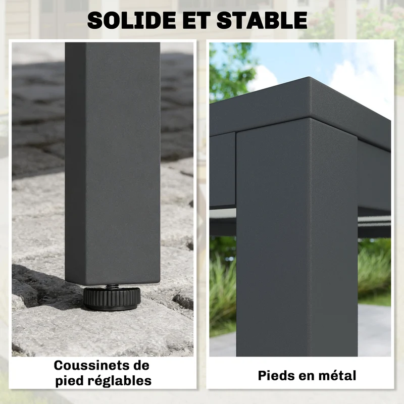 Table de jardin 140 x 80 x 72 cm pour 4 à 6 personnes plateau effet bois style contemporain en acier galvanisé gris foncé 21_0005743