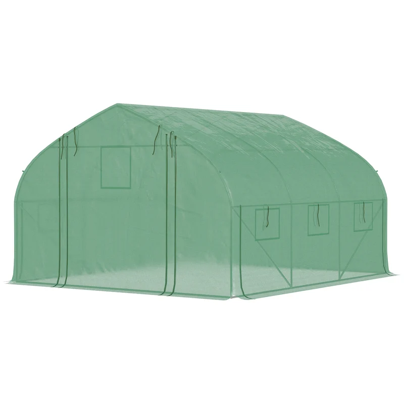 Serre tunnel de jardin 347 x 300 x 200 cm anti uv ventilation réglable porte zippée contemporain en polyéthylène vert 21_0004276
