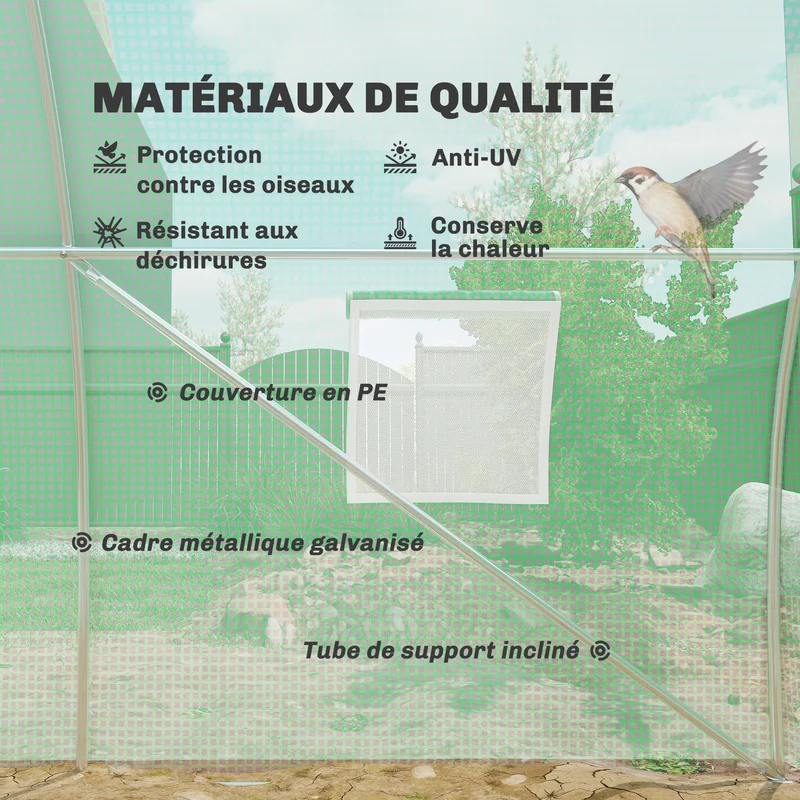 Serre de jardin tunnel 600 x 300 x 200 cm protection contre intempéries et oiseaux porte zippée contemporain en pe vert 21_0004249