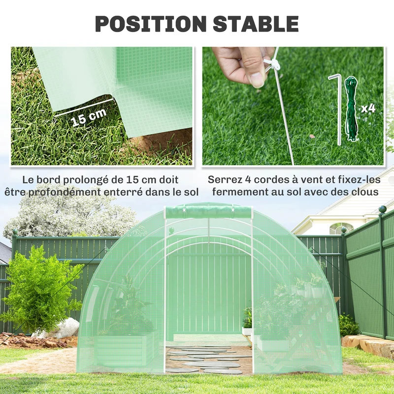 Serre de jardin tunnel 600 x 300 x 200 cm protection contre intempéries et oiseaux porte zippée contemporain en pe vert 21_0004249