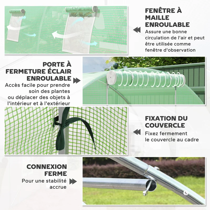 Serre de jardin tunnel 600 x 300 x 200 cm protection contre intempéries et oiseaux porte zippée contemporain en pe vert 21_0004249