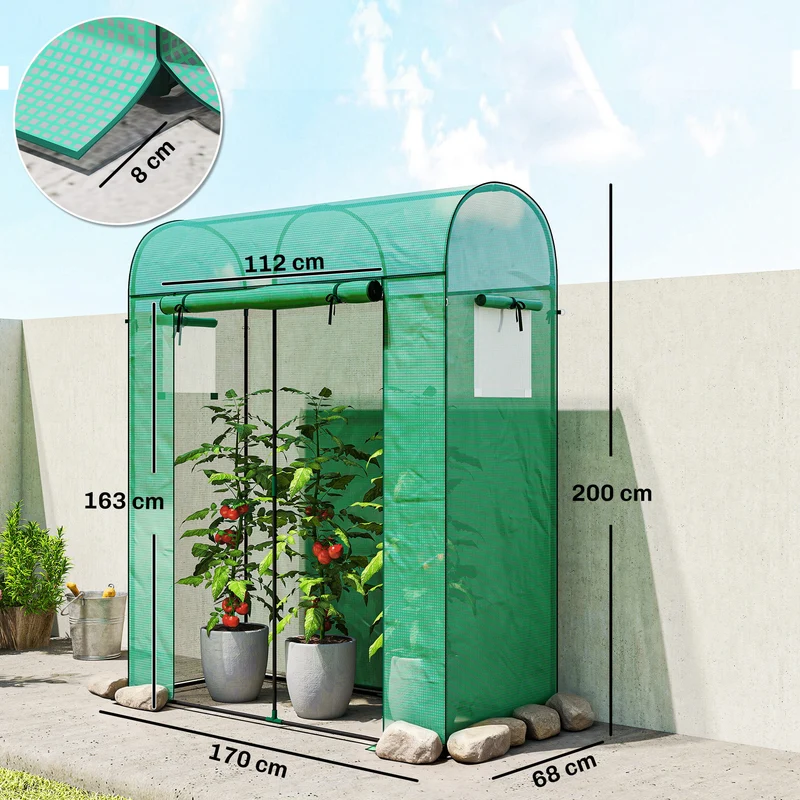 Serre de jardin balcon 170 x 68 x 200 cm ventilation optimisée stabilité renforcée contemporain épuré en acier vert 21_0005601