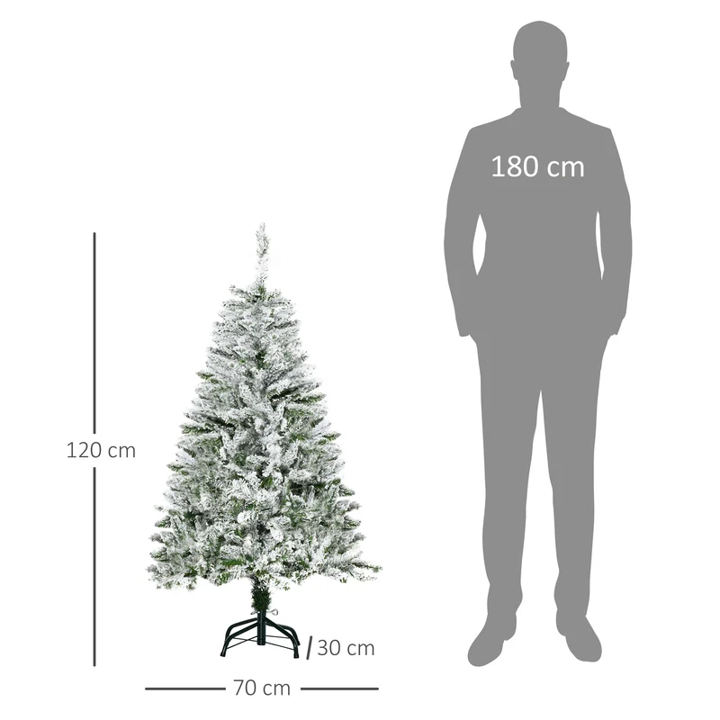 Sapin de noël artificiel salon 70 x 120 cm 200 branches enneigées réalisme naturel ambiance cosy scandinave en PVC vert 21_0001246