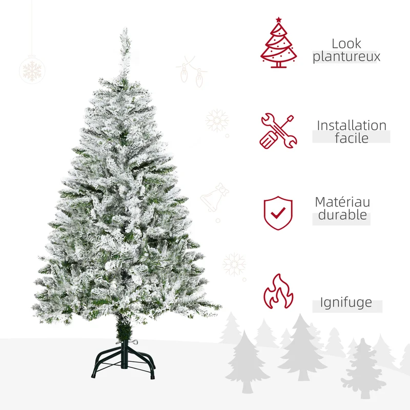 Sapin de noël artificiel salon 70 x 120 cm 200 branches enneigées réalisme naturel ambiance cosy scandinave en PVC vert 21_0001246