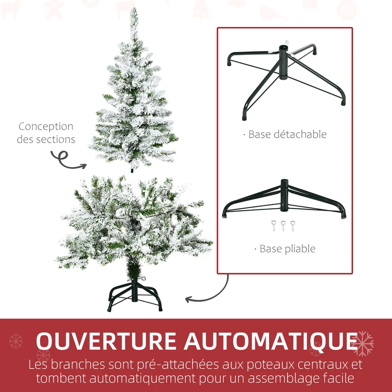 Sapin de noël artificiel salon 70 x 120 cm 200 branches enneigées réalisme naturel ambiance cosy scandinave en PVC vert 21_0001246