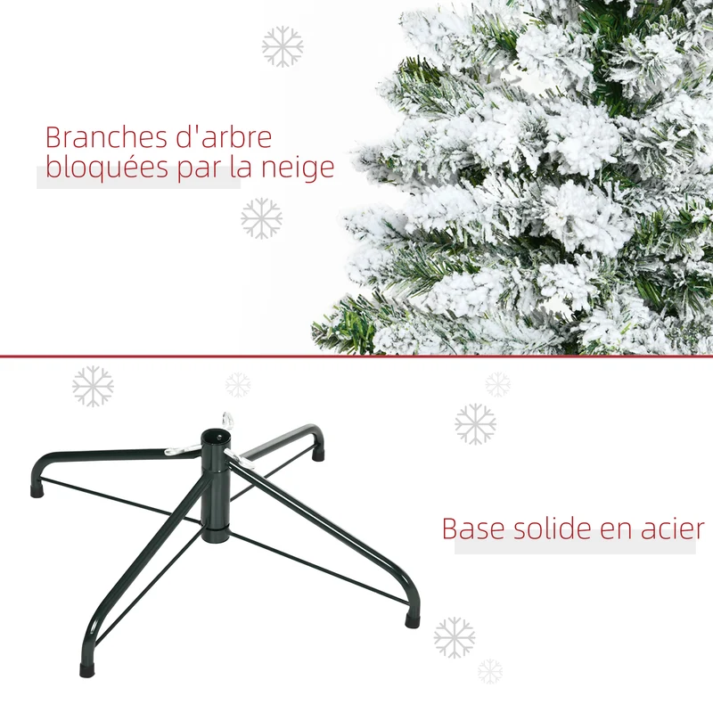 Sapin de noël artificiel salon 70 x 120 cm 200 branches enneigées réalisme naturel ambiance cosy scandinave en PVC vert 21_0001246