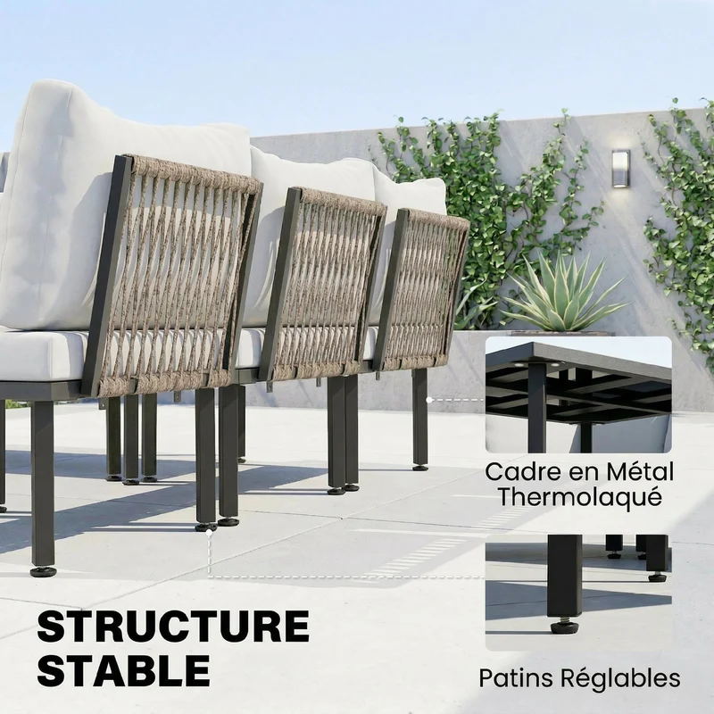 Salon de jardin extérieur d'angle modulable 116 x 60,5 x 64 cm coussins amovibles cosy contemporain en métal gris clair 21_0005367