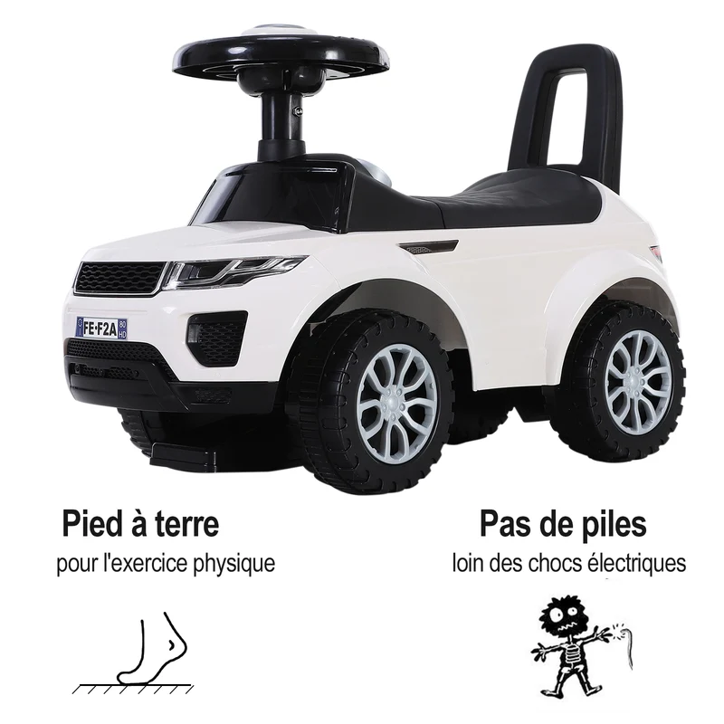 Porteur voiture pour enfant 62 x 28 x 41,5 cm stabilité et coffre rangement apprentissage équilibre design en PP blanc 21_0000449