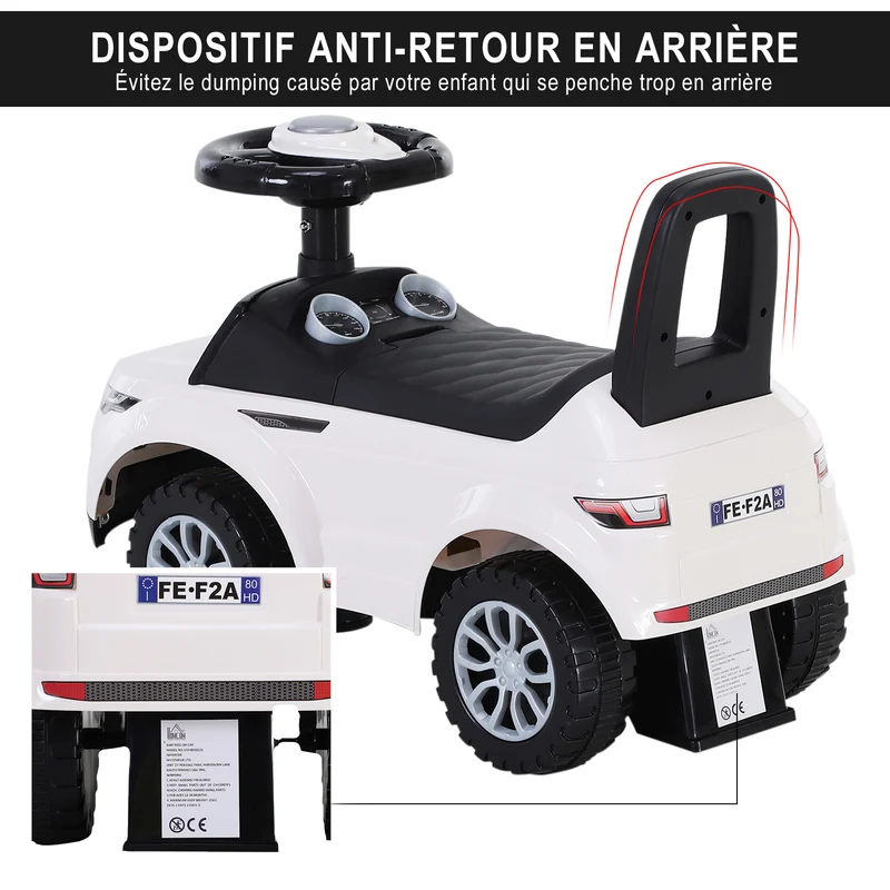 Porteur voiture pour enfant 62 x 28 x 41,5 cm stabilité et coffre rangement apprentissage équilibre design en PP blanc 21_0000449