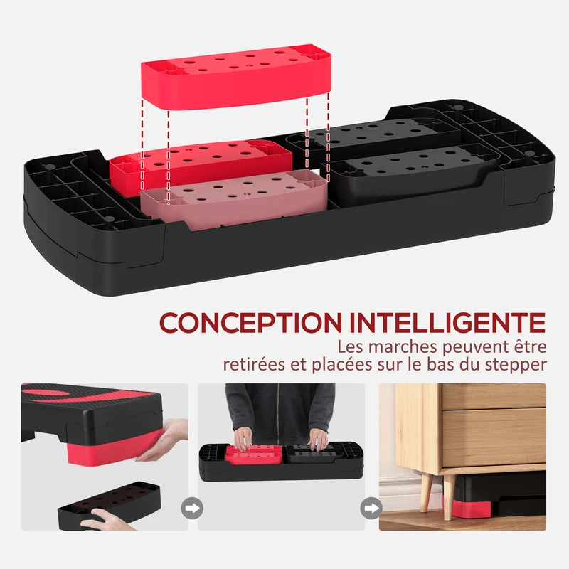 Plateforme d'aérobic compact 80 x 31 x 20 cm hauteur réglable 3 niveaux surface antidérapante maison moderne en PP noir 21_0006681
