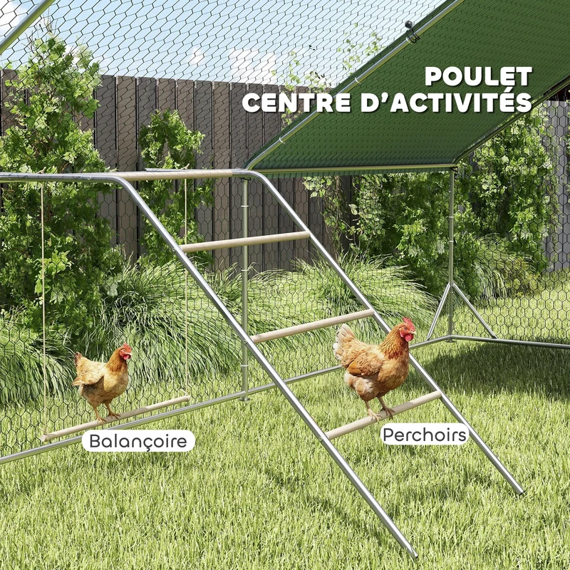 Perchoir pour poules 82 x 150 x 110 cm 4 barres balançoire intégrée pattes protégées rustique en bois de pin naturel 21_0008016