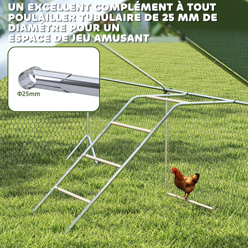 Perchoir pour poules 82 x 150 x 110 cm 4 barres balançoire intégrée pattes protégées rustique en bois de pin naturel 21_0008016