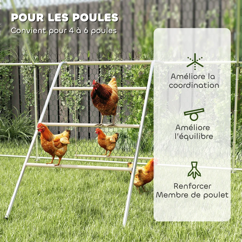 Perchoir pour poules 82 x 150 x 110 cm 4 barres balançoire intégrée pattes protégées rustique en bois de pin naturel 21_0008016