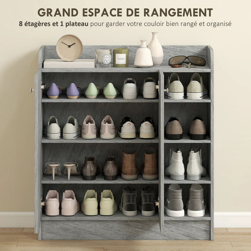 Meuble à chaussures entrée 83 x 30 x 90 cm étagères réglables rangement moderne épuré en panneau de particules gris 21_0002773