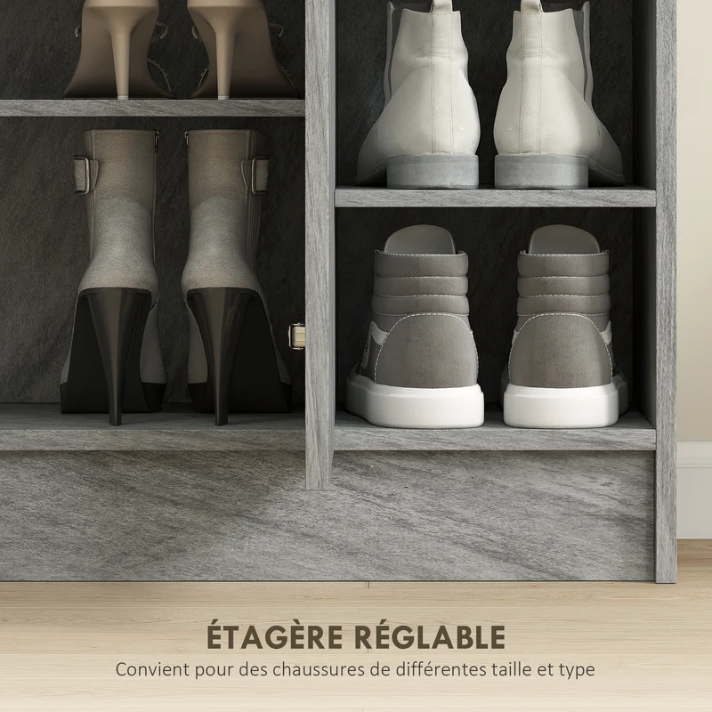 Meuble à chaussures entrée 83 x 30 x 90 cm étagères réglables rangement moderne épuré en panneau de particules gris 21_0002773