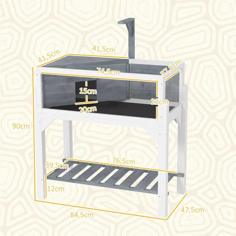 Maison pour tortue terrarium sur pieds 84,5 x 47,5 x 90 cm 2 compartiments support lampe style scandinave en bois gris 21_0007847