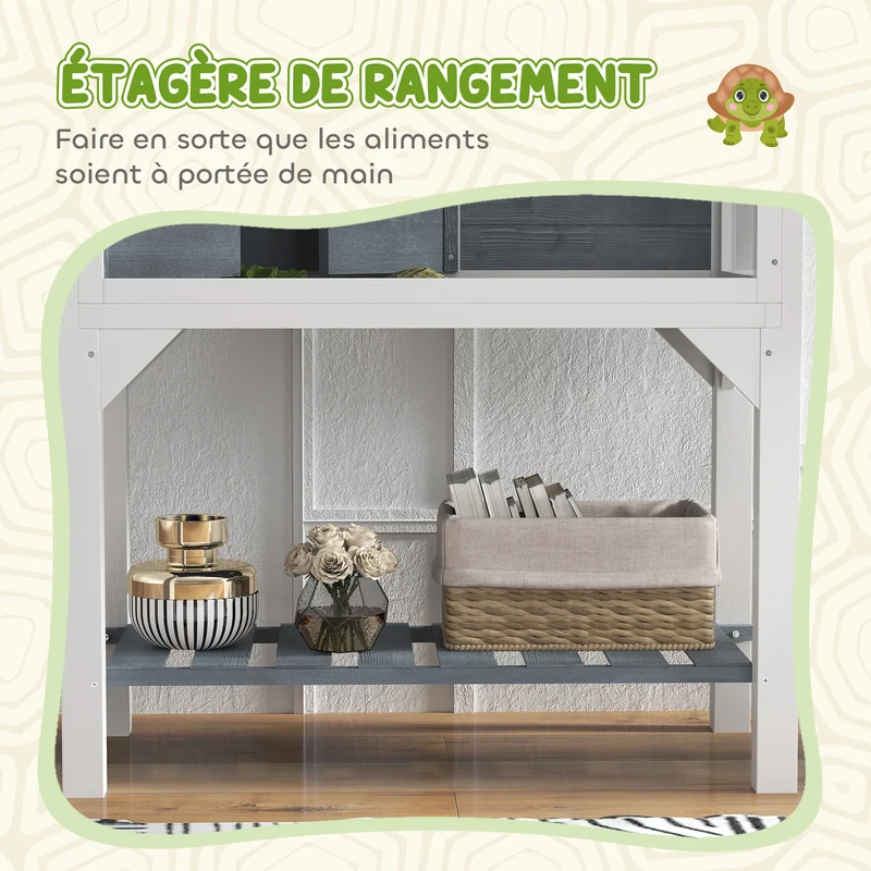 Maison pour tortue terrarium sur pieds 84,5 x 47,5 x 90 cm 2 compartiments support lampe style scandinave en bois gris 21_0007847