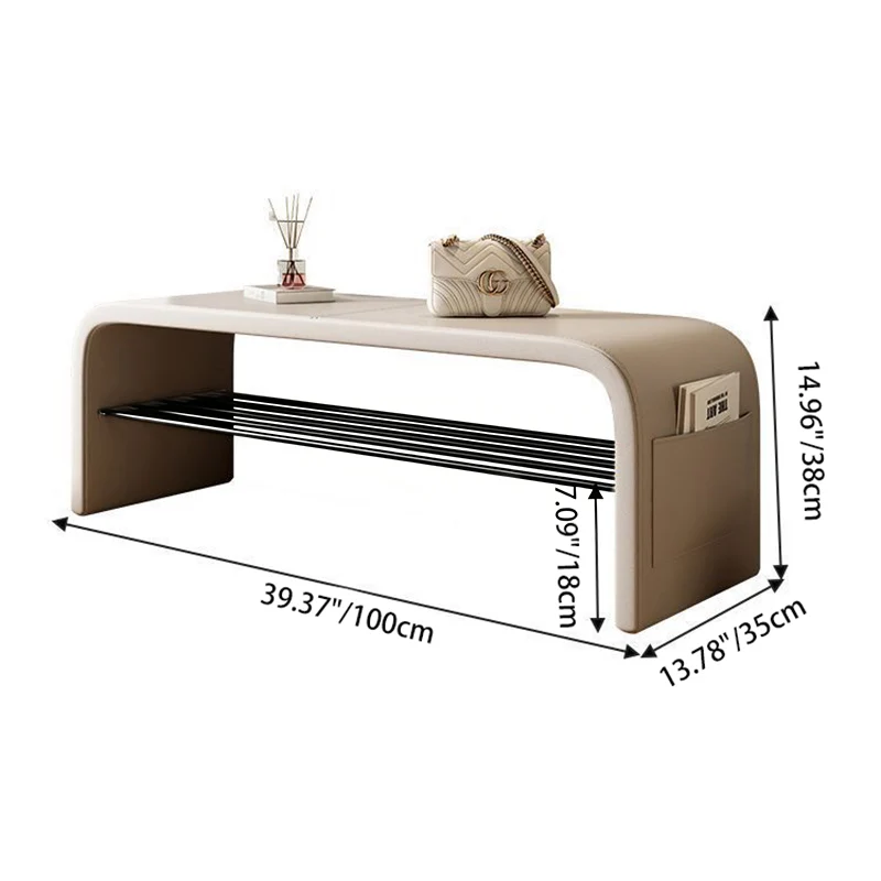 Contemporary Scandinavian PU Leather Metal Curved Square Shoe Bench 1 Tier For Living Room