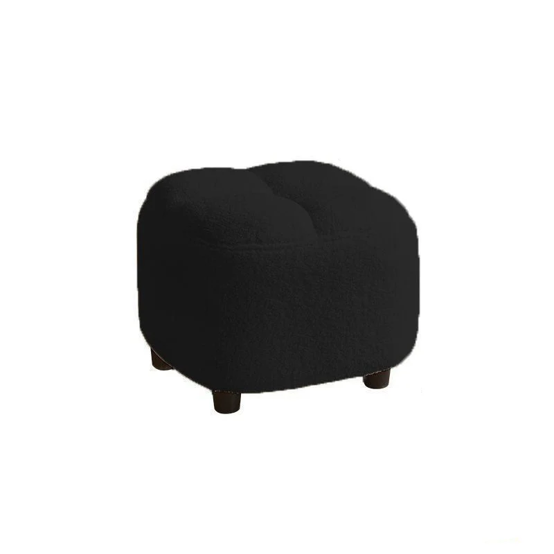Contemporary Nordic Square Sherpa Fabric Sponge Wood Low Stool Backless Armless For Entryway & Hallway