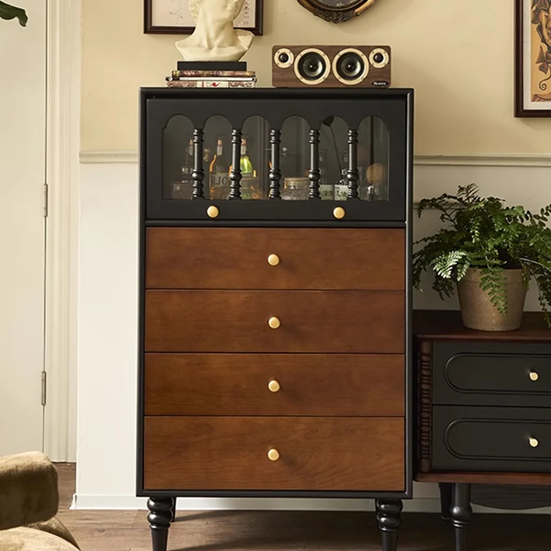 Traditional Vintage Rectangular Ash Wood Pine Wood Eco-Friendly Solid Wood Multi-Layer Board Storage Cabinet 4-Drawer For Living Room & Bedroom