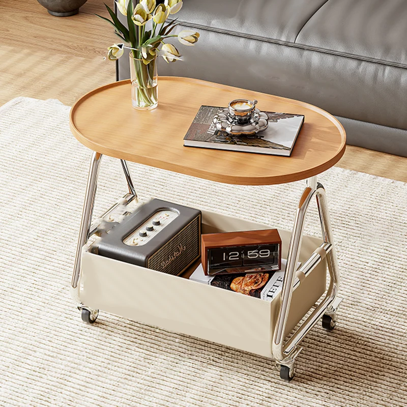 Contemporary Nordic Oval Eco-Friendly Vacuum-Formed Board Stainless Steel Cat Scratching Leather Movable End Table 1-Basket For Living Room