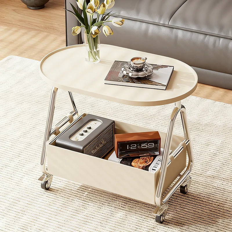 Contemporary Nordic Oval Eco-Friendly Vacuum-Formed Board Stainless Steel Cat Scratching Leather Movable End Table 1-Basket For Living Room