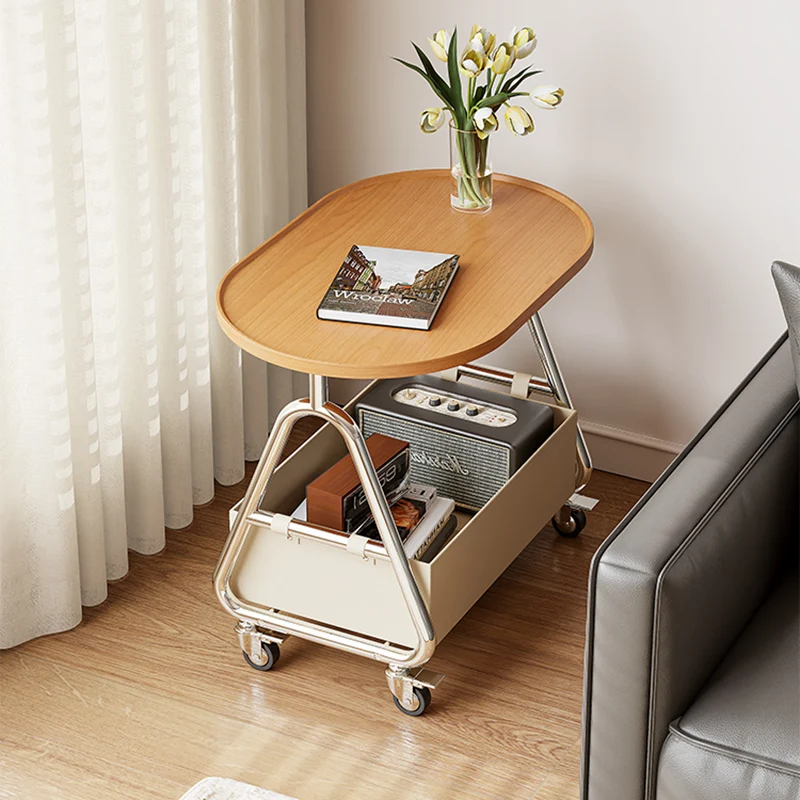 Contemporary Nordic Oval Eco-Friendly Vacuum-Formed Board Stainless Steel Cat Scratching Leather Movable End Table 1-Basket For Living Room
