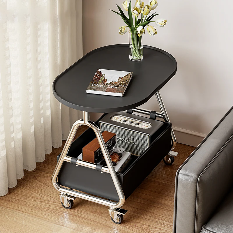 Contemporary Nordic Oval Eco-Friendly Vacuum-Formed Board Stainless Steel Cat Scratching Leather Movable End Table 1-Basket For Living Room