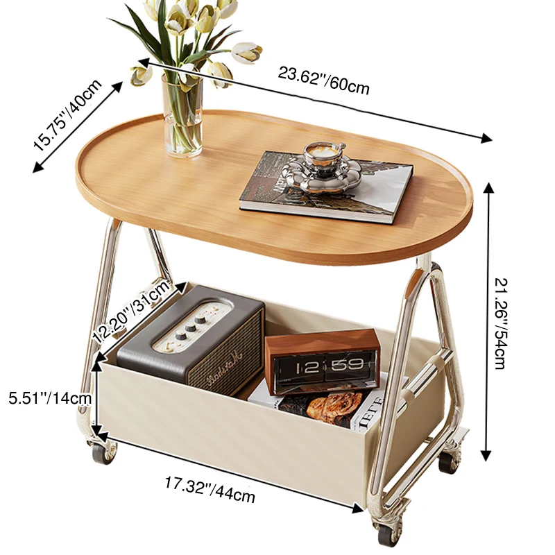 Contemporary Nordic Oval Eco-Friendly Vacuum-Formed Board Stainless Steel Cat Scratching Leather Movable End Table 1-Basket For Living Room